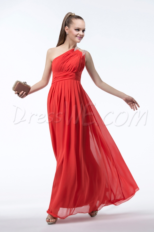 Modern Empire One-shoulder Draped Beading Bridesmaid Dress