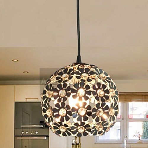 Modern Minimalist Pendant with Crystal Shade in Globular - 1 Light