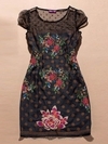 navy contrast mesh yoke embroidery dress for hpl - Image 3