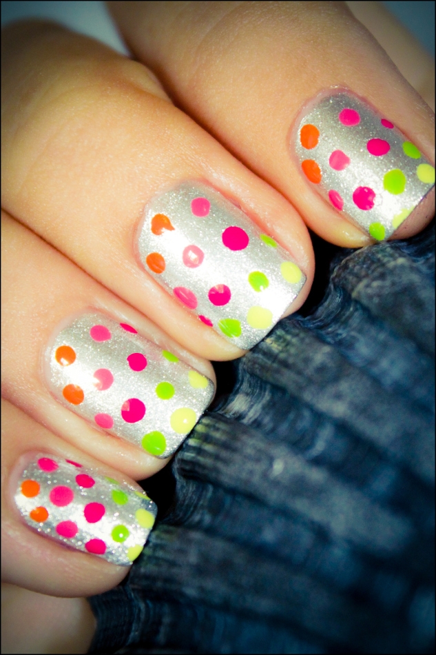 Neon Rainbow Dotted Nails