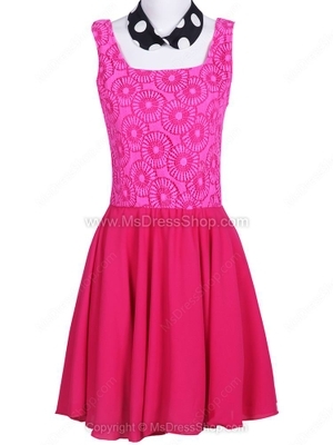 Neon Rose Sleevelss Square Flowers Chiffon Dress for HPL