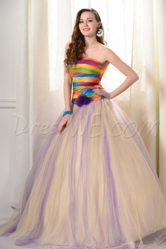 New Attractive A-line Strapless Floor-Length Ball Gown Prom Dress