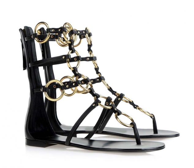 New Black Ring Metal Buckle Flat Summer Sandals