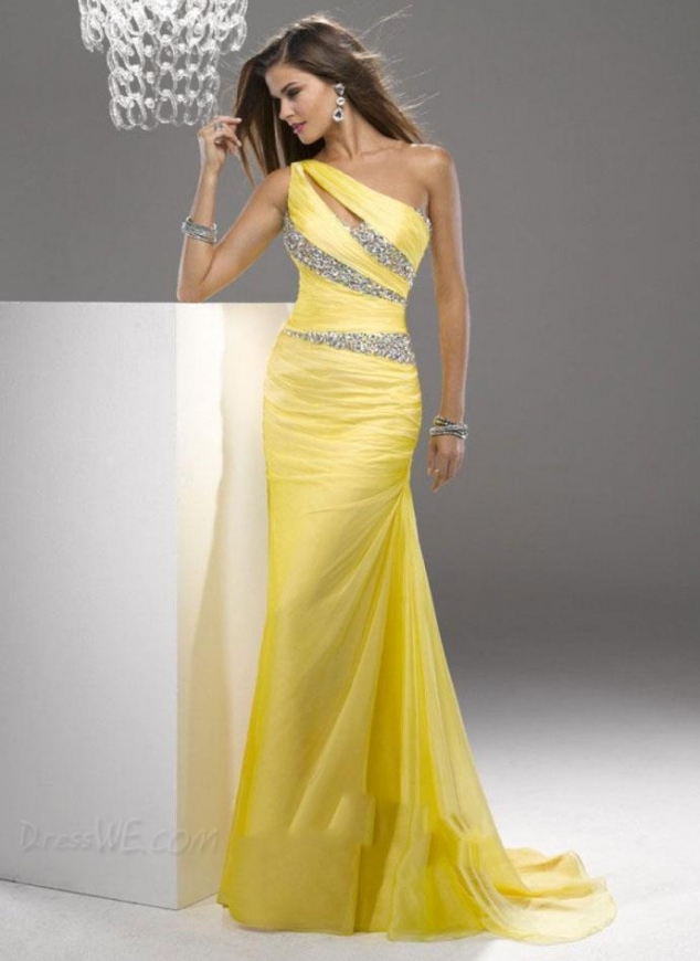 New Fashion One-Shoulder Floor Length Sweep Train Evening/Prom Dress 