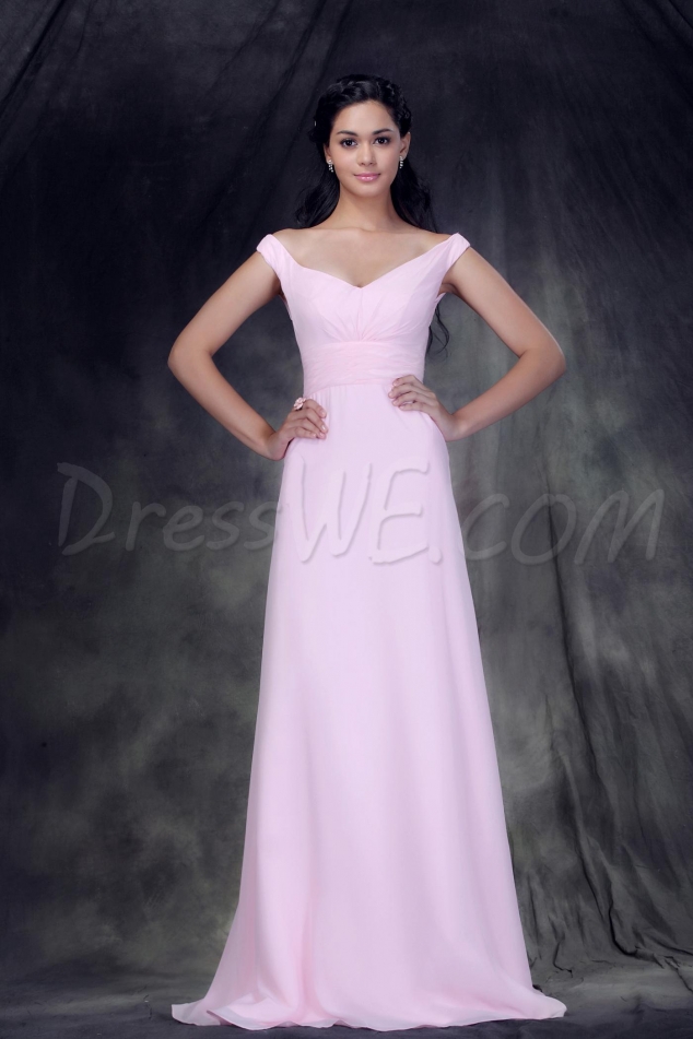 New Style Ruched A-Line V-Neck Off-the-shoulder Floor-Length Anderae's Bridesmaid Dress