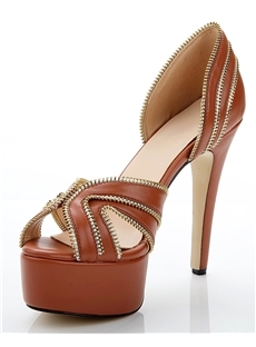 New Summer Cowhide Rivet Buckle Platform Chunky Heel 