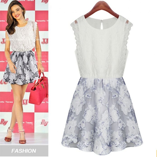 New Summer Women Chiffon Lace Sleeveless Dress Evening Party Cocktail Dress
