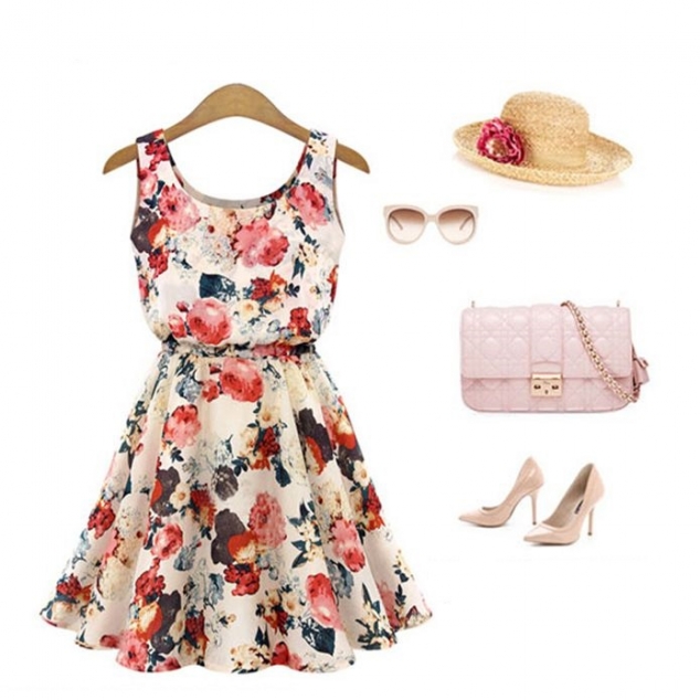 New Women Chiffon Dress Summer Casual Floral Printing Mini Dress Princess Dress - Image 2