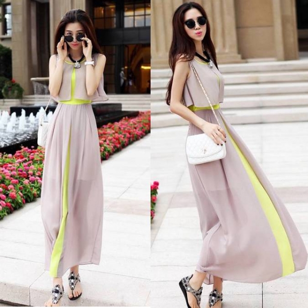 NEW Womens Lady Chiffon Ruffle Neck Sleeveless Evening Ball Gown Long Maxi Dress