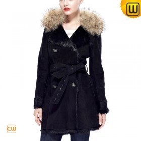 New York Womens Fur Leather Trench Coat CW644369