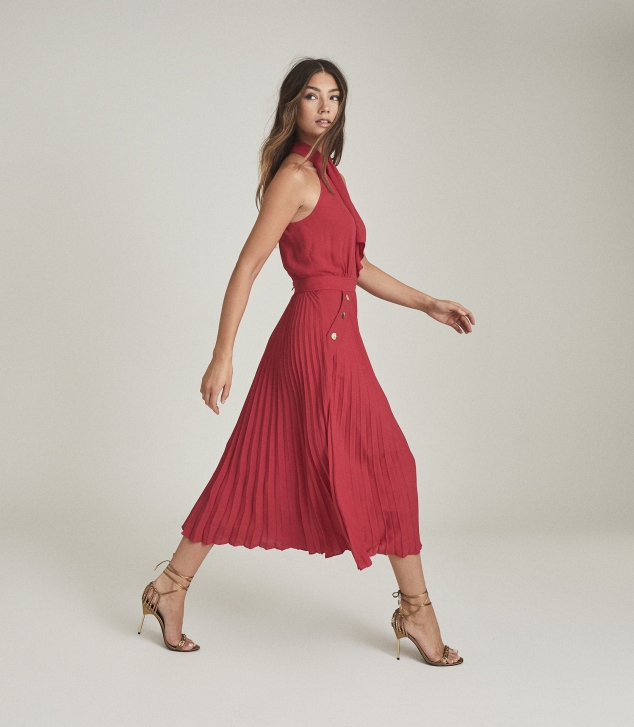 Nina Halterneck Pleated Midi Dress - Image 3