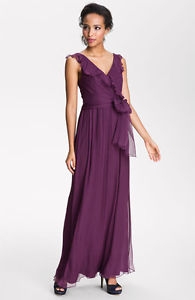 NORDSTROM $310 Amsale Ruffle Silk Chiffon Gown eggplant wedding size