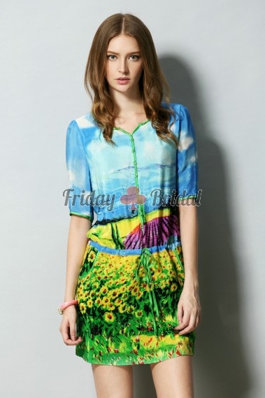 Nushfo silk lightblue Floral Mini Dress