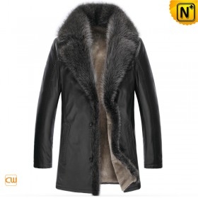 Omaha Winter Black Fur Leather Coat for Men CW852469