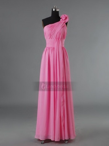 One Shoulder Floor Length Pink Bridesmaid Dress Bblbnb2286