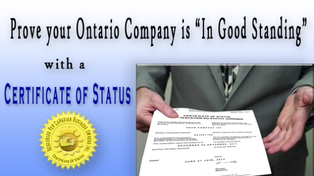 Ontario Certificate of Status for an Ontario Company