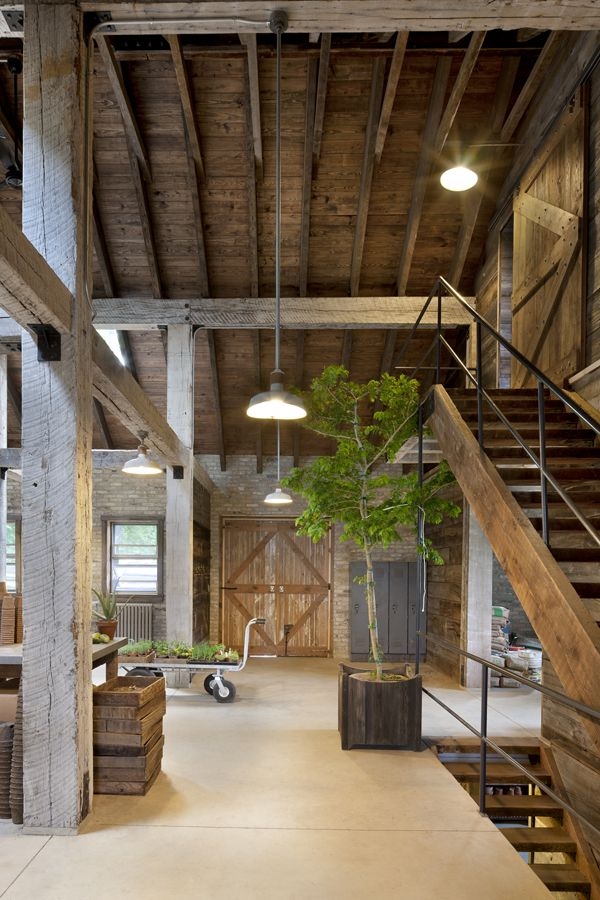 Open Wooden Staircase with Metal Railing