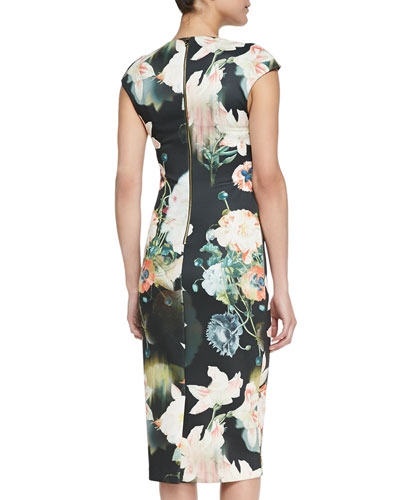 Opulent Bloom Floral-Print Midi Dress