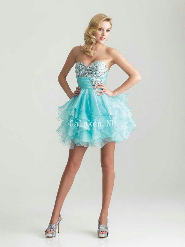 Organza Doorverbonden Beading Sweetheart Blauw Galajurken
