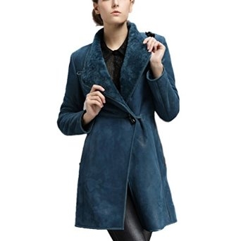 Ottawa Blue Shearling Leather Coat CWMALLS