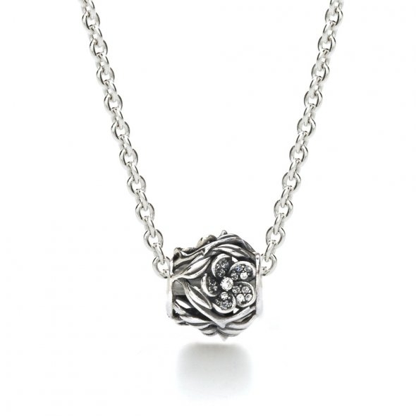 PANDORA OPENWORK PAVÉ FLOWER CHARM NECKLACE