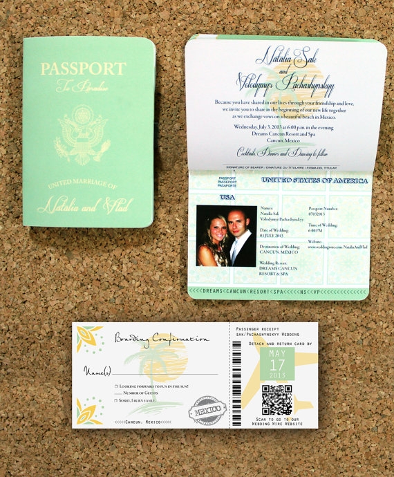 Passport Destination Wedding Invitation and Boarding Pass Set