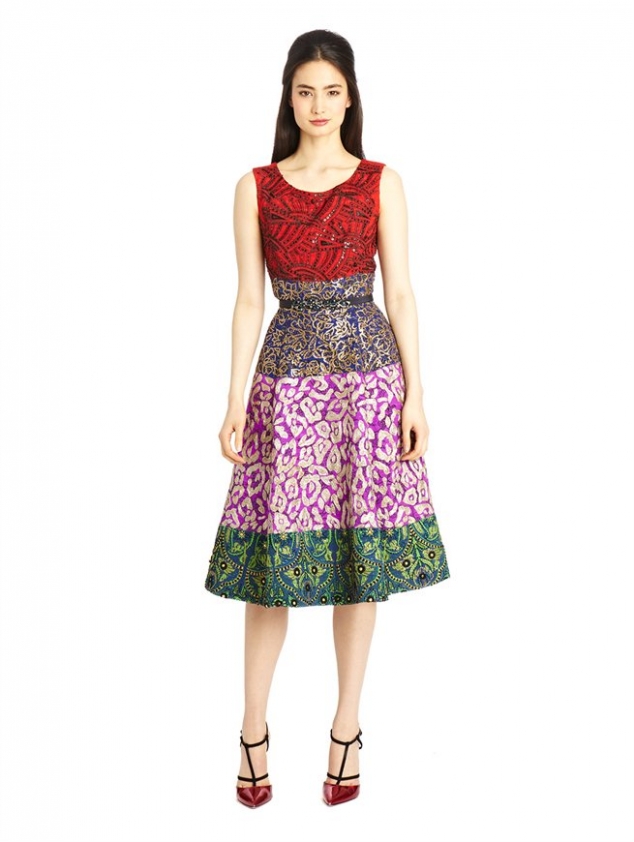 PATCHWORK JACQUARD EMBROIDERED DRESS