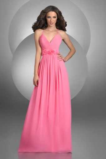 Perfect A Line Halter Floor Length Pink Bridesmaid Dress 