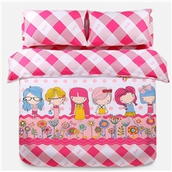 Pink Flowers World Printed 4 Piece Girls Comforter Bedding