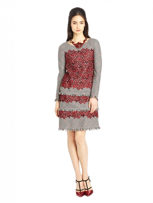 PLAID & LACE TIERED DRESS