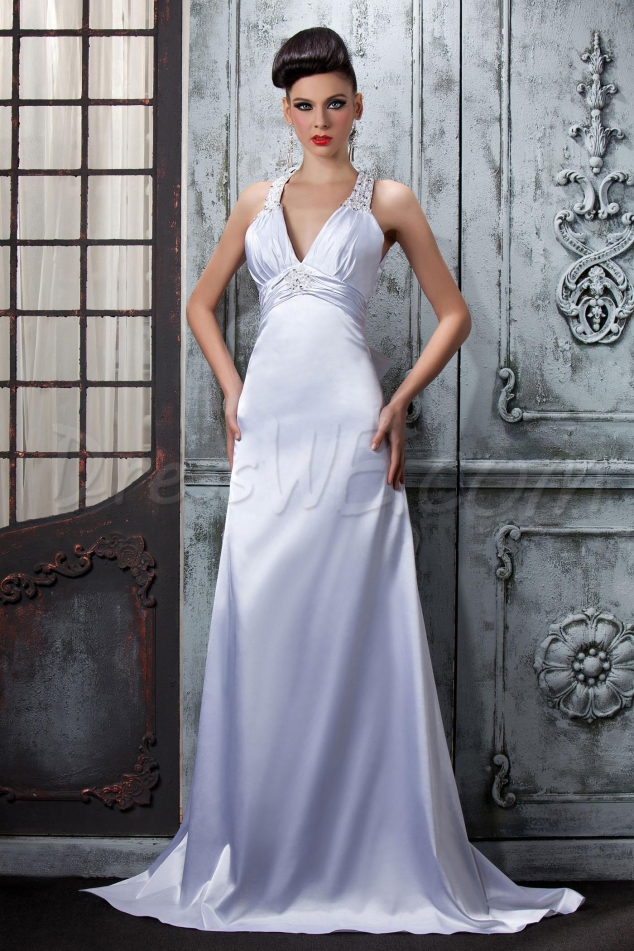 Plain A-Line/Princess V-Neck Top Sweeping Train Polina's Wedding Dress