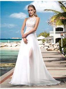 Plain Empire Halter Top Court Train Wedding Dress - Image 2