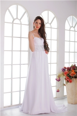 Plain Empire Halter Top Court Train Wedding Dress(509) - Image 2