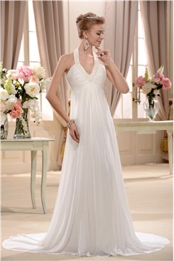 Plain Empire Halter Top Court Train Wedding Dress(509)(10820727)