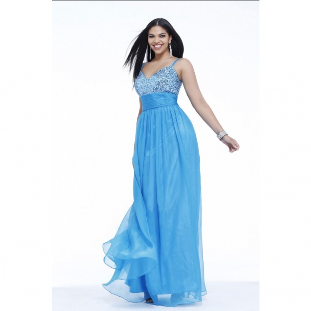 Plus A-Line Straps Floor Length Sequins Fabric / Chiffon Prom Dresses