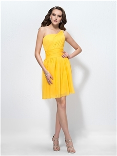 Pretty A-line One Shoulder Pleats Short Prom Dress