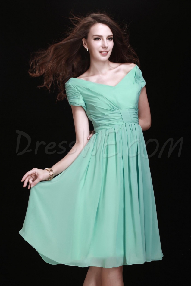 Pretty A-Line V-neck Short-Sleeves Knee-length Luba's Bridesmaid Dress
