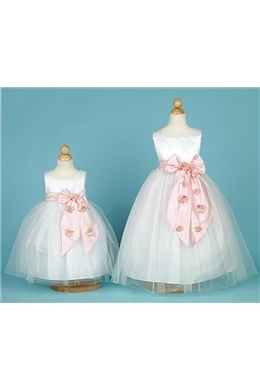 Pretty Ball Gown Floor-length Square Bowknot Net Flower Girl Dress 