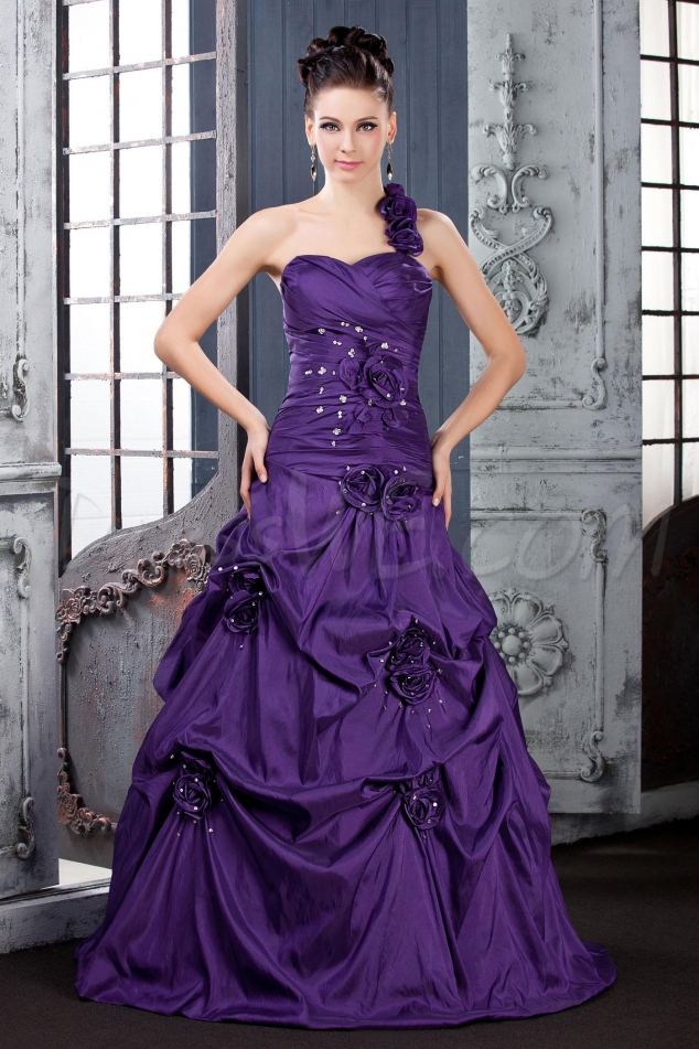 Pretty One-Shoulder Floor-Length Pick-ups Polina's Quinceanera Dress