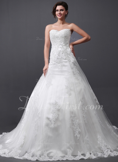 Princess-Linie Herzausschnitt Kathedrale Schleppe Tüll Brautkleid mit Spitze