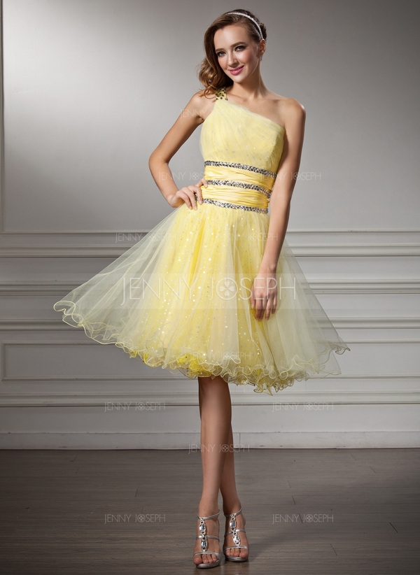 Princess-Linie One-Shoulder-Träger Knielang Taft Tüll Ballkleid mit Rüschen Perlen verziert Paillett - Image 2