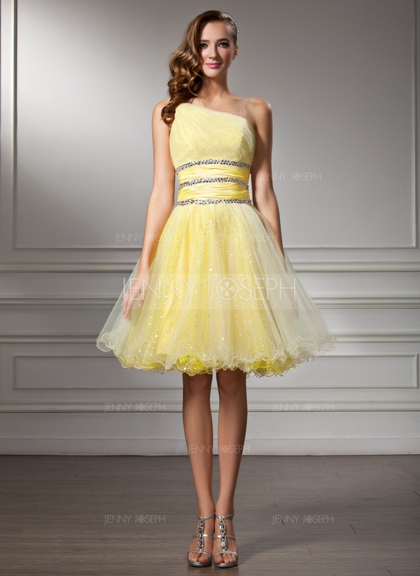 Princess-Linie One-Shoulder-Träger Knielang Taft Tüll Ballkleid mit Rüschen Perlen verziert Paillett - Image 3