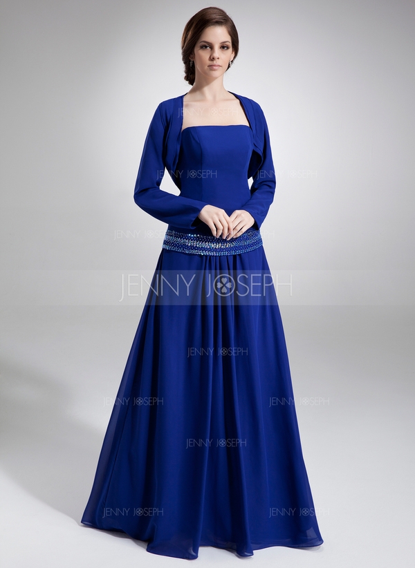 Princess-Linie Trägerlos Bodenlang Chiffon Kleid für die Brautmutter mit Perlen verziert Pailletten