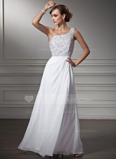 Princess One-Shoulder Floor-Length Chiffon Prom Dress With Beading Sequins