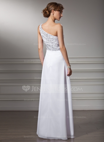 Princess One-Shoulder Floor-Length Chiffon Prom Dress With Beading Sequins - Image 2