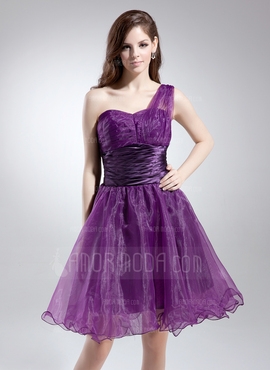 Princess One-Shoulder Knee-Length Organza Charmeuse Homecoming Dress With Ruffle