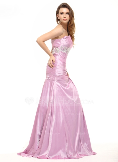 Princess Scalloped Neck Sweep Train Taffeta Prom Dress