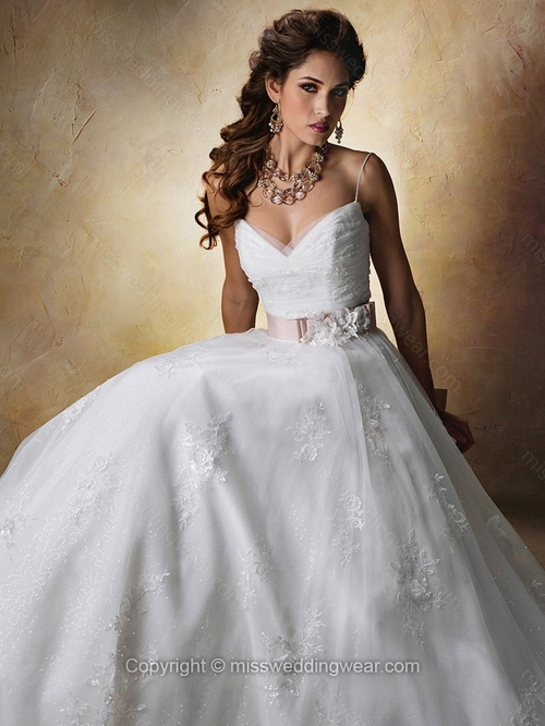 Princess Spaghetti Straps Tulle Sweep Train Sashes / Ribbons Wedding Dresses