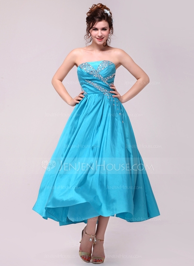 Princess Strapless Ankle-Length Taffeta Prom Dress With Ruffle  - Image 2