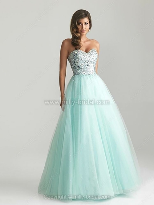 Princess Sweetheart Tulle Floor-length Rhinestone Prom Dresses